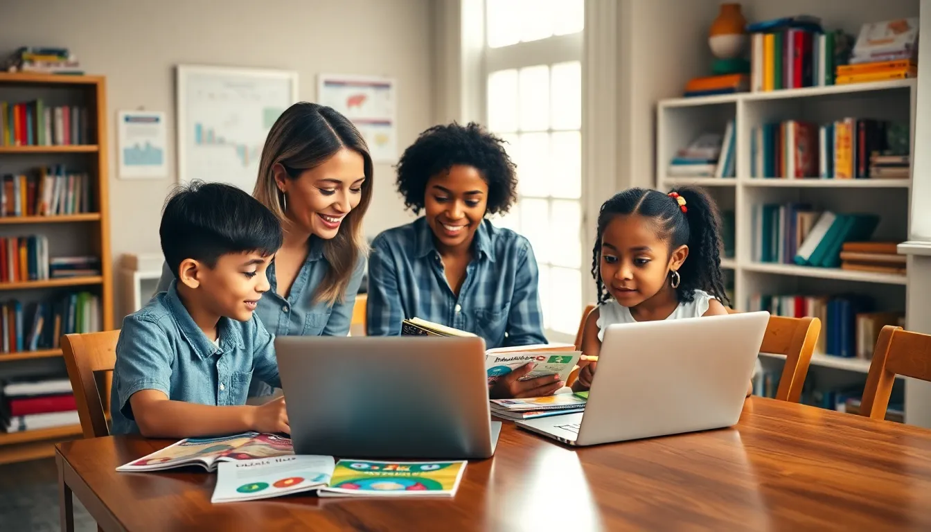 family engaging in Abeka homeschooling at a dining table.